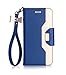 FYY Leather Case with Mirror for iPhone 8 Plus/iPhone 7 Plus, Leather Wallet Flip Folio Case with Mirror and Wrist Strap for iPhone 8 Plus/iPhone 7 Plus Navy