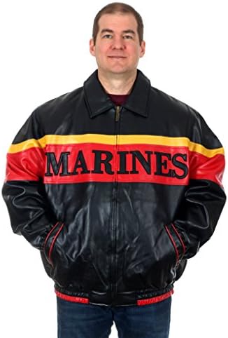 Men's MARINES Faux Leather Bomber Style Jacket (Small)