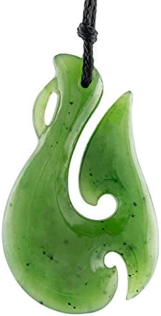 Nephrite Jade Stylized Hawaiian Maori Fish Hook Necklace