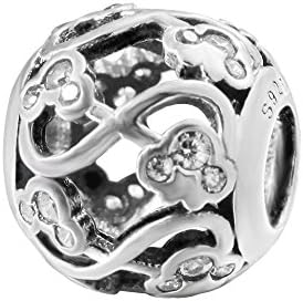 925 Sterling Silver Disney Minnie and Mickey Infinity Charm With Cubic Zirconia