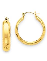 7mm, 14K Yellow Gold Half Round Hoop Earrings, 30mm (1 1/8")
