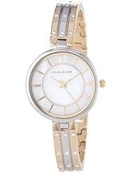 Anne Klein Womens AK/1329MPTT Swarovski Crystal Accented Mother-Of-Pearl Dial Two-Tone Bangle Watch