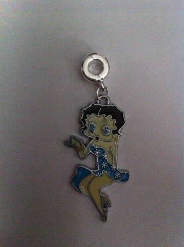 Divine Beads Blue Enamel Betty Boop Dangle Charm Bead Fits Pandora, Biagi, Tedora, Chamilia, Bacio, Troll and Other European Style Bracelets.