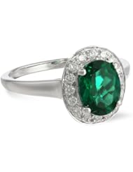 14k White Gold Created Emerald Oval Gemstone with Diamond Halo Ring (2.40 cttw)
