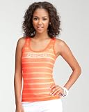 bebe Logo Mesh Stripe Neon Tank