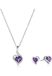 Sterling Silver Gemstone Heart Pendant Necklace and Earrings Jewelry Set