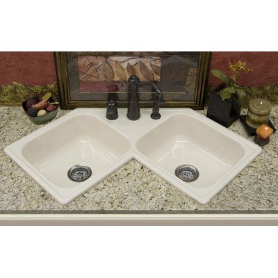 CorStone 31300 White Harmony Harmony Double Bowl Self Rim Corner Kitchen Sink and 3 Faucet Holes 313