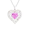 Sterling Silver Created Pink Sapphire and Diamond Heart Pendant, 18"