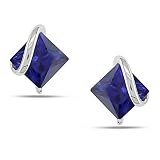 Sterling Silver 2 3/4 CT TGW Square Created Sapphire Ear Pin Stud Earrings