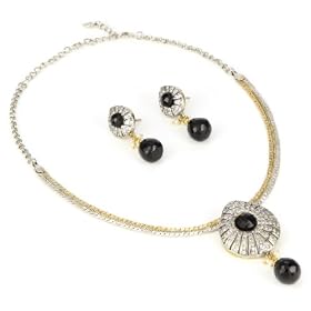 Taara Mughal Collection Silver, Gold, Onyx Necklace and Earri