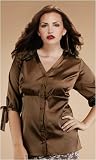 Plus Size Satin Charmeuse Button Down Blouse