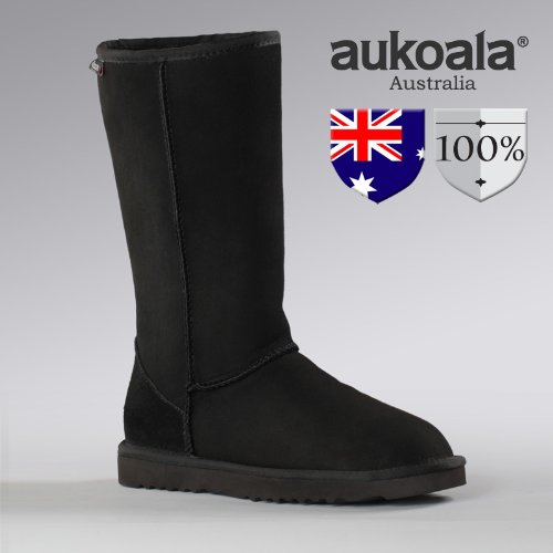 Aukoala Snow Boots Australia Sheepskin Warm Classic Tall For Womens_Size 4_Black On Sale