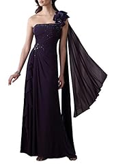 Plus Size A-line Chiffon Gathered Illusion Draped   Beaded One Shoulder Mother-of-the-Bride Dress/Prom Dress  With a Bow(s) and Ruffles