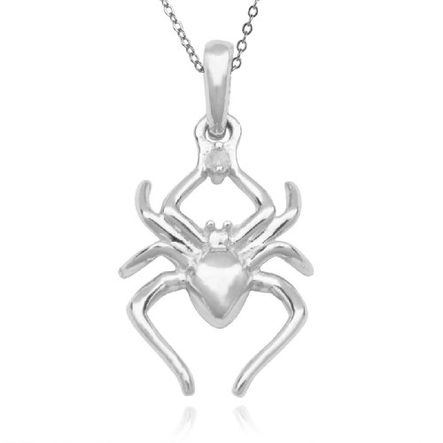 Platinum Plated Sterling Silver Diamond-Accent Spider Child’s Pendant, 13″
