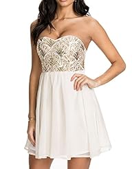 Sexy Strapless Summer Bandeau Neck Sequined Ruched Beaded Above the Knee Skater Dress/Club Dress/Party Dress/Mini Dress 
