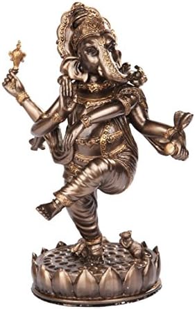 Hindhu God Ganesha Elephant Head Statue Dancing On Lotus Figurine Bronze Finish