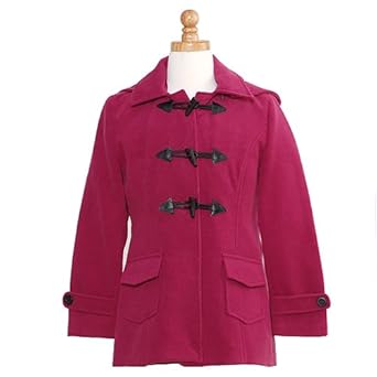 Shyla Coats Girls Designer Raspberry Pink Toggle Wool Pea Coat 4-12
