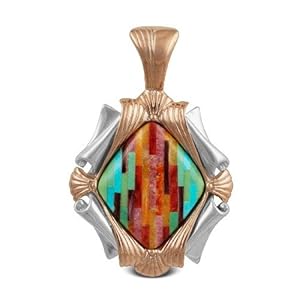 Relios Mixed Metal Blazing Gemstone Inlay Pendant Enhancer