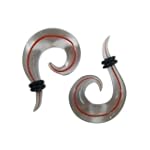 Clear with Red Swirl Inlay Glass Curved Taper (00 Gauge) - Fashion Ear Plugs