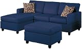 Bobkona Manhattan Reversible Microfiber 3-Piece Sectional Sofa Set, Navy Blue