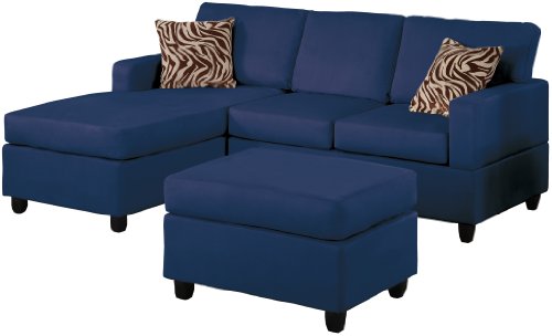 Bobkona Manhattan Reversible Microfiber 3-Piece Sectional Sofa Set, Navy Blue