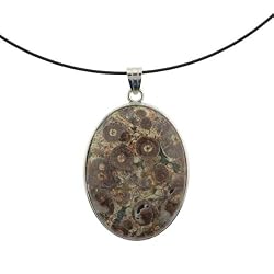 Fossil Coral Agate Inlay Pendant - 32x42mm, Oval - 17'' Necklace Included