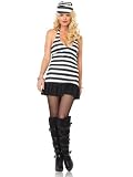 Sexy Jail Girl Guilty Convict Costume Prisoner Black White Striped Halter Dress