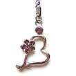 Cell Phone Mobile Camera Charm Strap Beautiful Silver Heart with Purple Diamond Flower