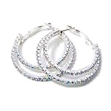 Aurora Borealis Rhinestone Double Ring Small Hoop Earrings Fashion Jewelry