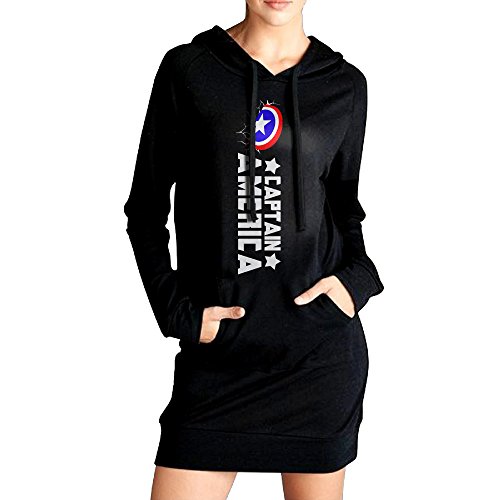 TsIffsion Womens Captan America Logo Sexy V Neck Long Sleeve Cotton Hooded Hoodie/Sweatshirt Casual Dress