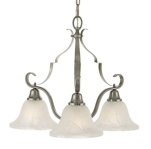 Murray Feiss F2036/3BS Vista Three-Light Chandelier in Brushed Steel and White Alabaster Glass