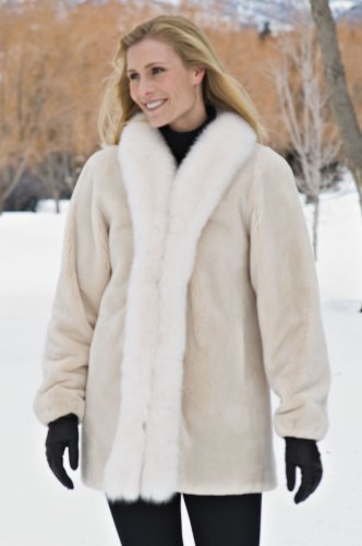 Womens Simone Sheared Beaver Fur Coat with Fox Fur Trim