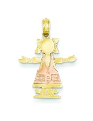 14K Two Tone Gold Girl Charm Family Pendant Jewelry