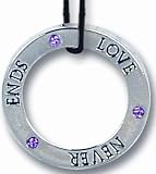 love Never Ends,18" Necklace and Pendant Set Circle Pendant -Silver tone Metal CZ Silk like Cord by Irish Claddagh Celtic ROAD
