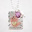 Rectangular NAMASTE, Heart and Hand Pendant in Sterling, Brass and Copper with Pearl Beads on 18" Ball Chain, #8915