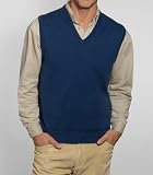 Mens Cashmere & Cotton V Neck Slipover Sleeveless Jumper