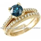 1.93ct Fancy Blue Diamond Matching Engagement/Wedding Ring Set 14k Yellow Gold Antique Style