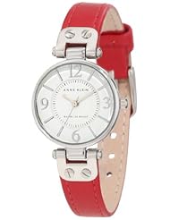 Anne Klein Womens 109443WTRD Silver-Tone White Dial and Red Leather Strap Watch