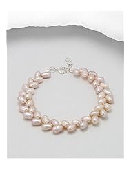 Peach (Natural) Fresh Water Pearls Bracelet In 92.5 Sterling Silver