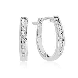 10k White Gold 1/4-ct. T.W. Diamond Oval Hoop Earrings