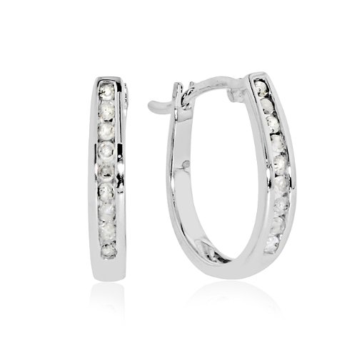 10k White Gold 1/4-ct. T.W. Diamond Oval Hoop Earrings