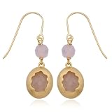 18k Yellow Gold Plated Sterling Silver Rose Quartz Wire Drop Earrings