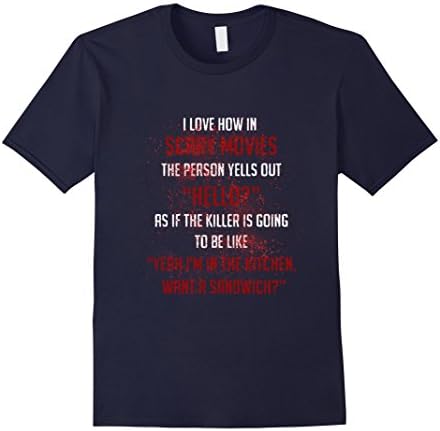 Men's HORROR MOVIE CLICHE T-SHIRT Saying Meme Halloween Costume 2XL Navy