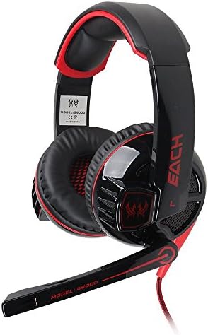 JVICE JV-HD5002BE Professional 3.5mm Gaming Stereo Noise Cancelling Headset Headphone Earphones Headband With Mic Volume Control Microphone HiFi Driver For PC Skype Online Chatting （Black+Red）