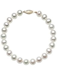 14K Yellow Gold 10-10.5mm AAA Quality White Freshwater Pearl Strand Bracelet, 8 Inch