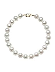 14K Yellow Gold 10.5-11mm AA+ Quality White Freshwater Pearl Strand Bracelet, 8 Inch