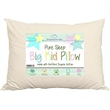 Bed Pillow For Growing Kids Not Quite Ready For An Adult Size. Delicate Handmade Organic Cotton Shell. Your Pure Sleep 18x24 Size Works With Toddler & Kids Beds. Made In USA.
