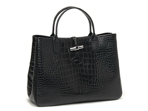 LONGCHAMP ロンシャン 1681 158 001 ロゾサティネ クロコ調 ハンドバッグ 001 ブラック 画像