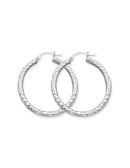3mm, 14K White Gold Diamond-cut Hoops, 50mm (1 7/8")
