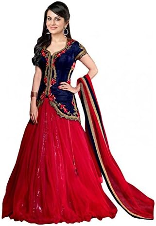 Apnisha Women's Semi-Stitched Lehenga Choli With Odani Free Size Red, Black